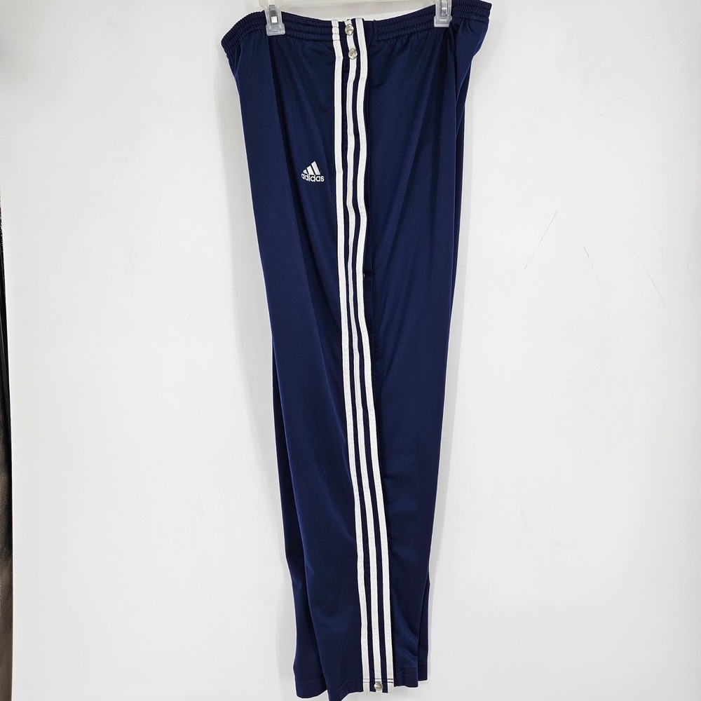 Adidas Track Pants Mens Large Navy Blue Snap Button Tear Away Vintage 3 Stripe
